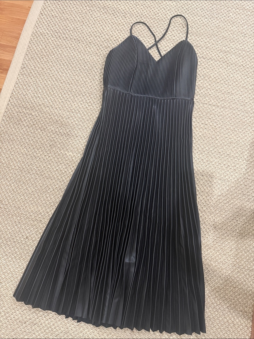 Banana Republic Faux Leather Spaghetti-Strap Open Back Dress.